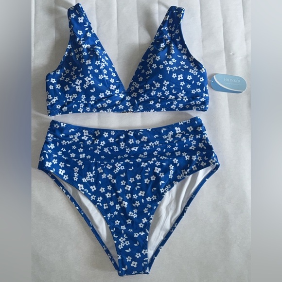 Blue Floral High Waisted Bikini Set - Picture 1 of 6